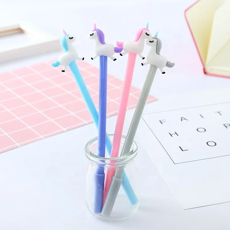 Promotional gift unicorn gel pen 0.5mm ink plastic kawaii gel pen for kids