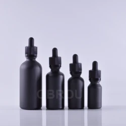 Оптовая продажа, 5 мл, 10 мл, 15 мл, 20 мл, 30 мл, 50 мл, 60 мл, 100 мл, 120 мл, матовый черный флакон с пипеткой для жидкости, стеклянная бутылка с пипеткой для эфирного масла