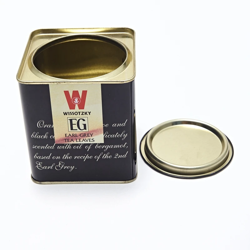Wholesale Classic Style Black Square Tea Metal Box Packaging Tin Box For Tea With Lid