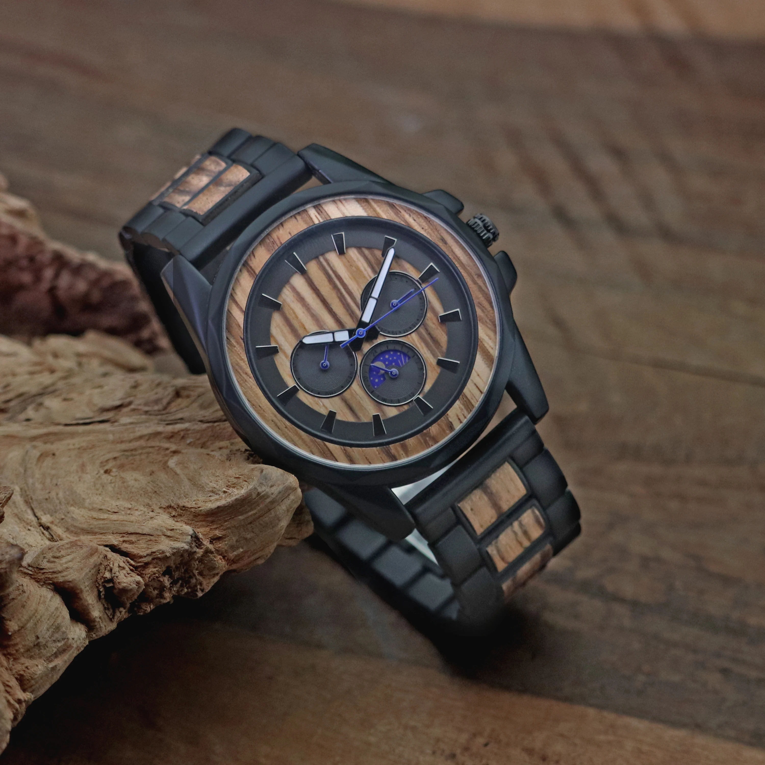 Popular Quartz Chronograph Custom Logo Wood Steel Watches For Men Luxury Stylish Wrist Watch
