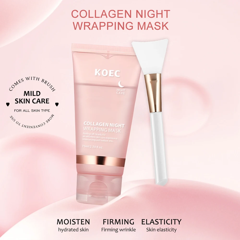 KOEC Collagen Night Wrapping Mask Quick Dry Easy Peel Overnight Collagen Facial Mask Accept Customized Private Label