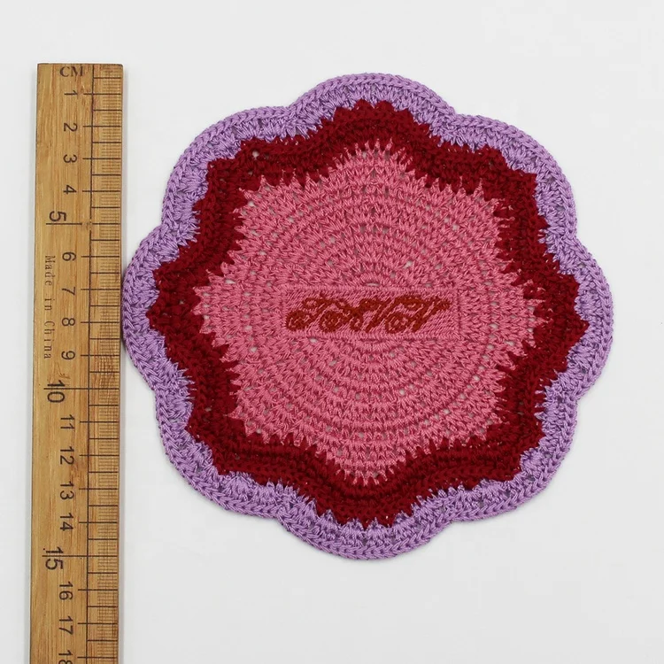 Custom 15cm polyester large upholstery round crochet applique sew on patches for home textile pillows cushions