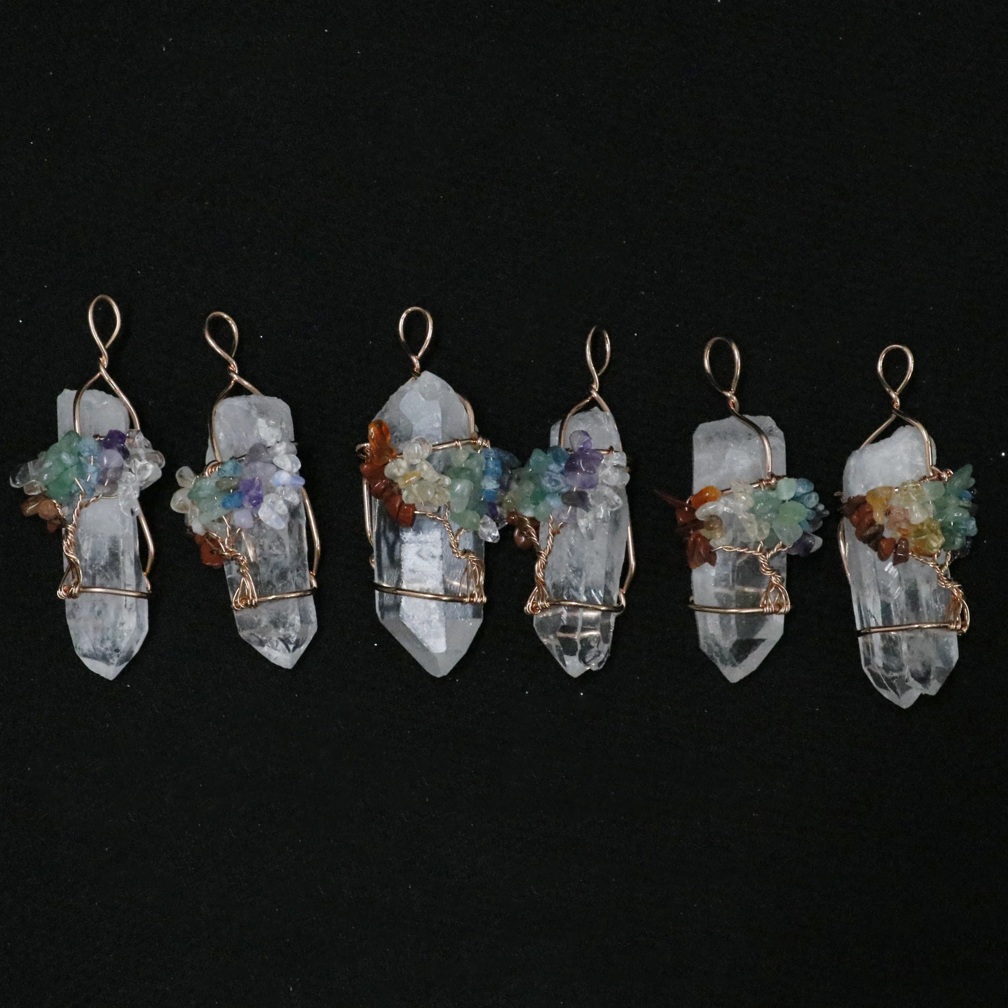 Wholesale Natural Crystal Pendant Crystal Tree  Original Stone Hexagonal Prism Quartz Pendant