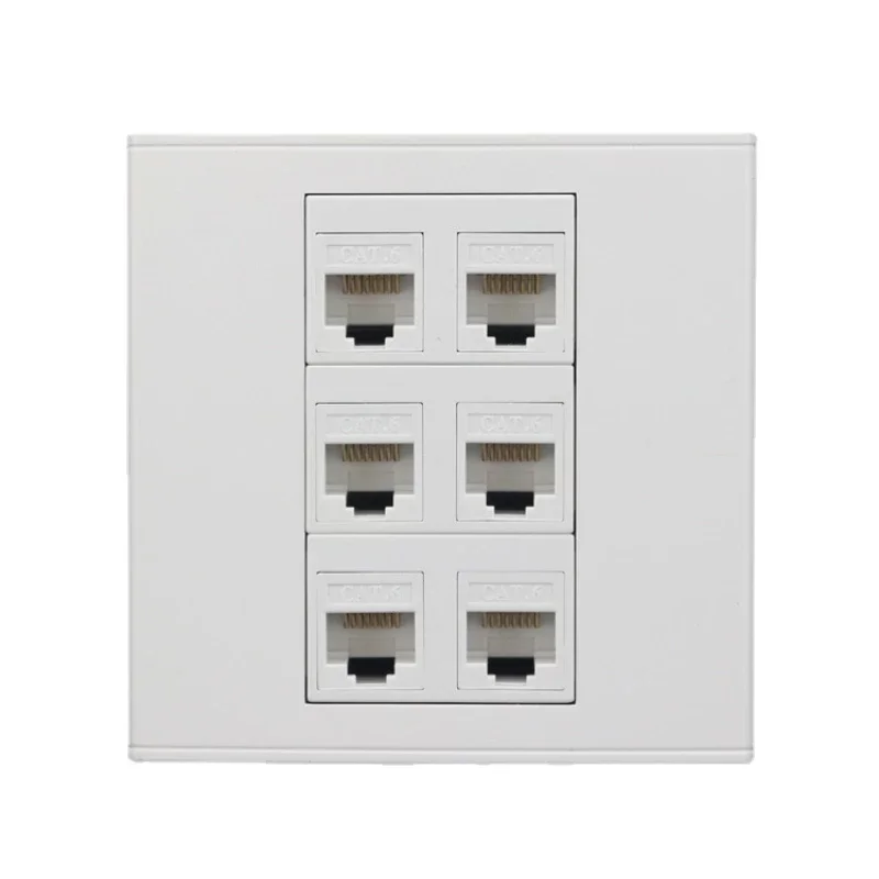 White Eu standard 6 port RJ45 CT6  faceplate module wall socket, computer broadband network wall socket