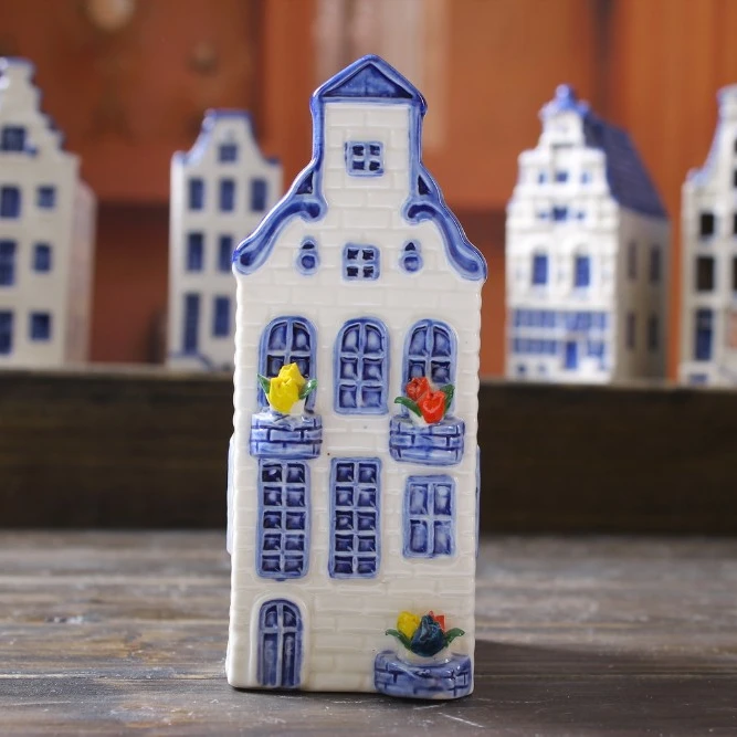 Ceramic Europe style KLM  Delft Blue House and white stoneware lighthouse candle holder home decoration wedding gifts