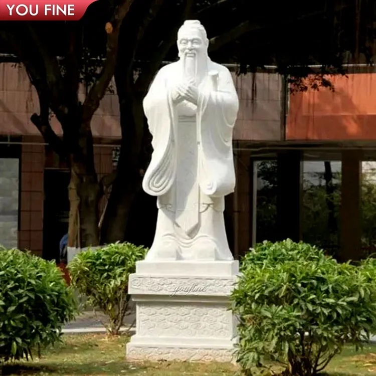 Outdoor Life Size Natural Stone Hand Carved Chinese Marble Confucius Statue Sculpture