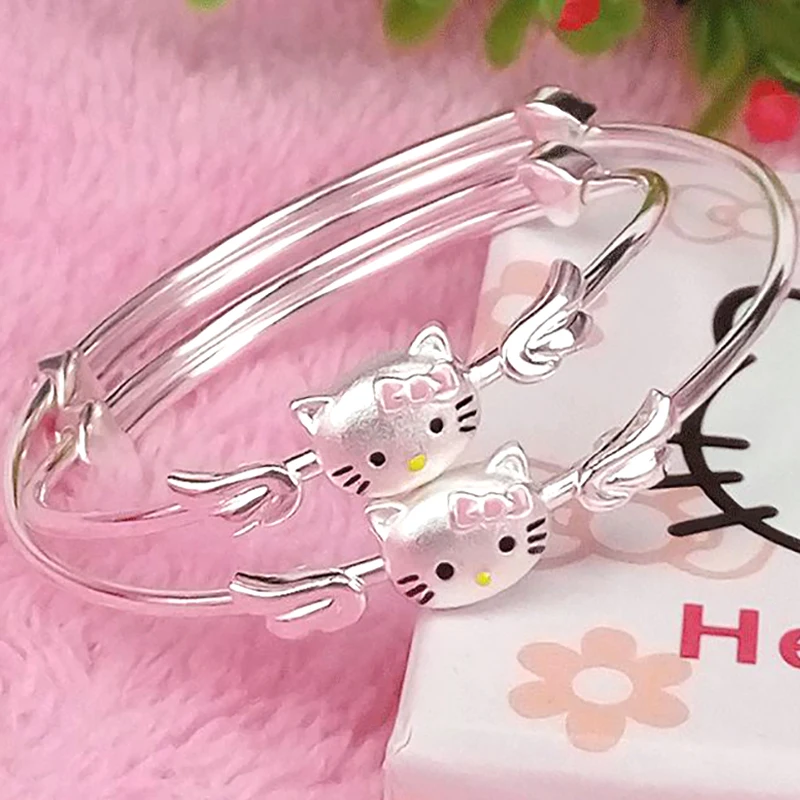 Lovely Children Hello Kitty kids Bracelet Heart Shaped Diamond Female Models Solid Push-Pull Factory Wholesale GIft For Girls