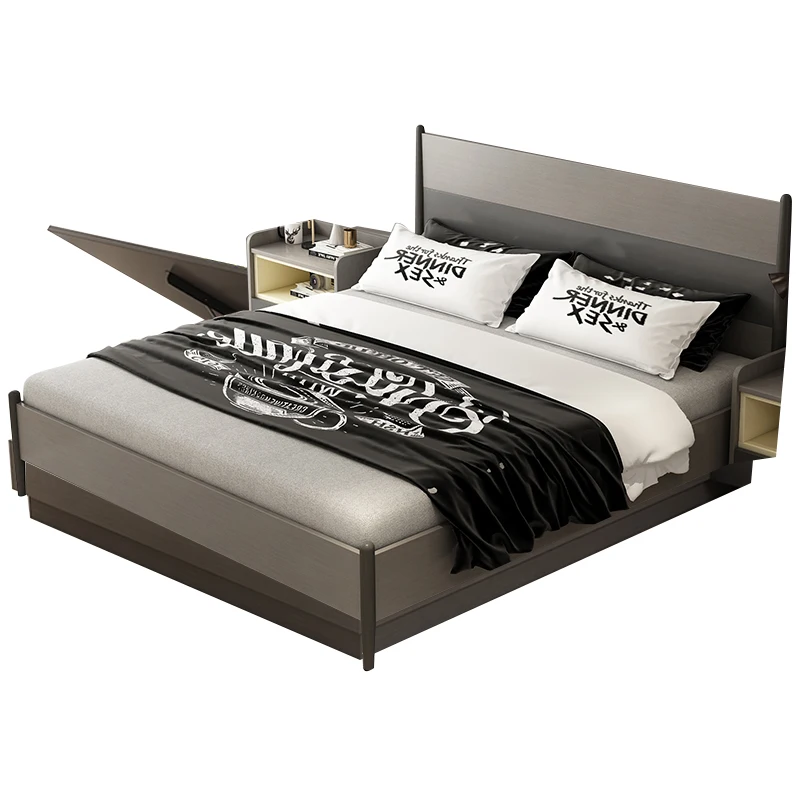 cheap home bedroom furniture modern MDF wooden double single simple solid wood runner easy assemble design soft fabric bed