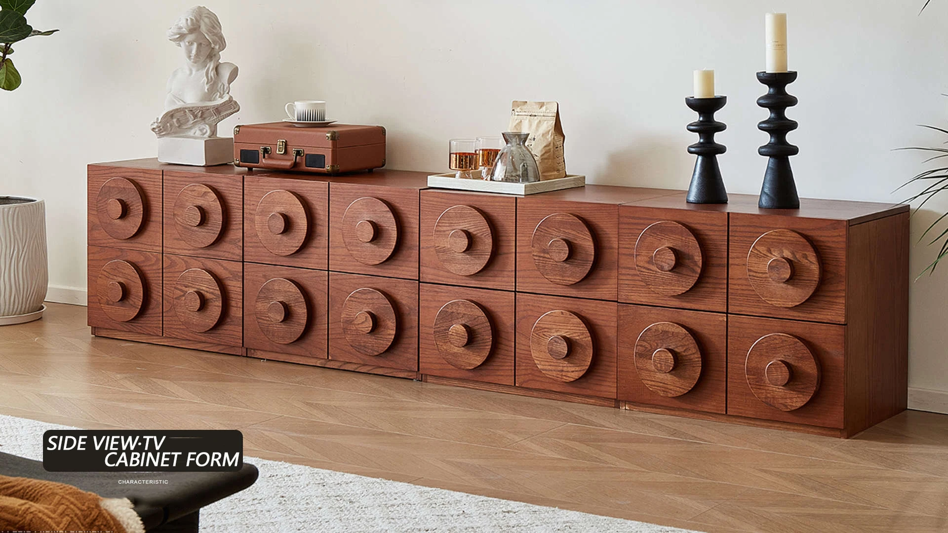 Modern Retro Walnut Wood Combination Cabinet Modular Design for Home or Hotel Living Room Furniture