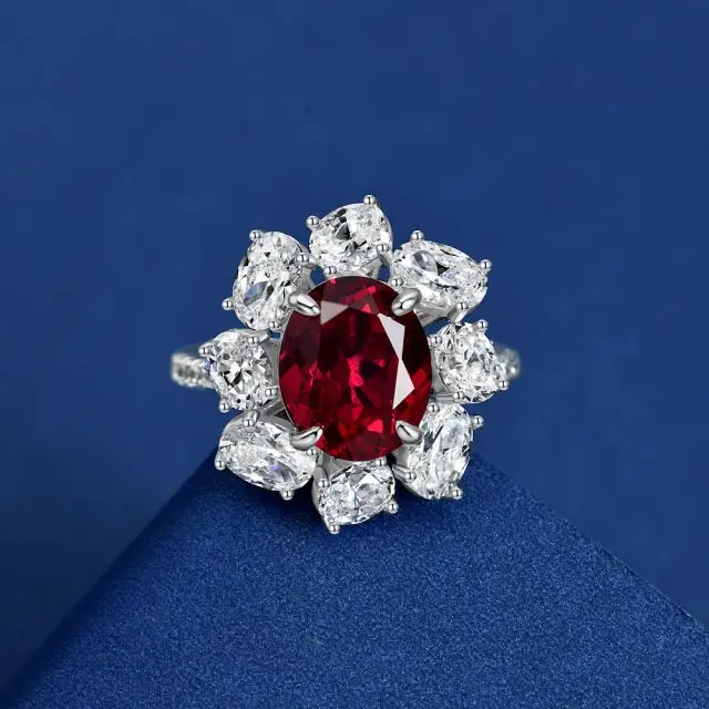 Hot Stone Designer Jewelry Synthetic Ruby Jewelry Gemstone 925 Sterling Silver CZ Ruby Stone Rings