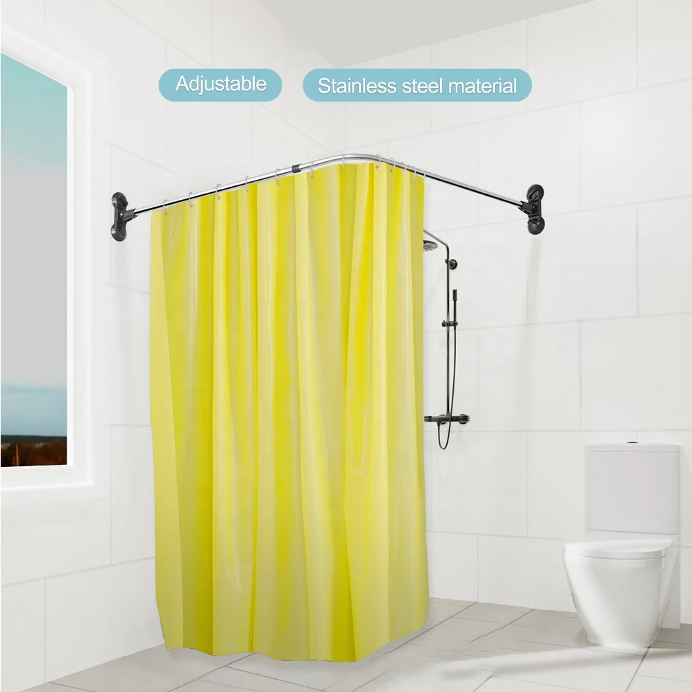 BAOYOUNI Black Telescopic Corner Shower Rod L Shaped Suction Cup Bathroom Curtain Rail Bathtub Curtain Bar without Drilling