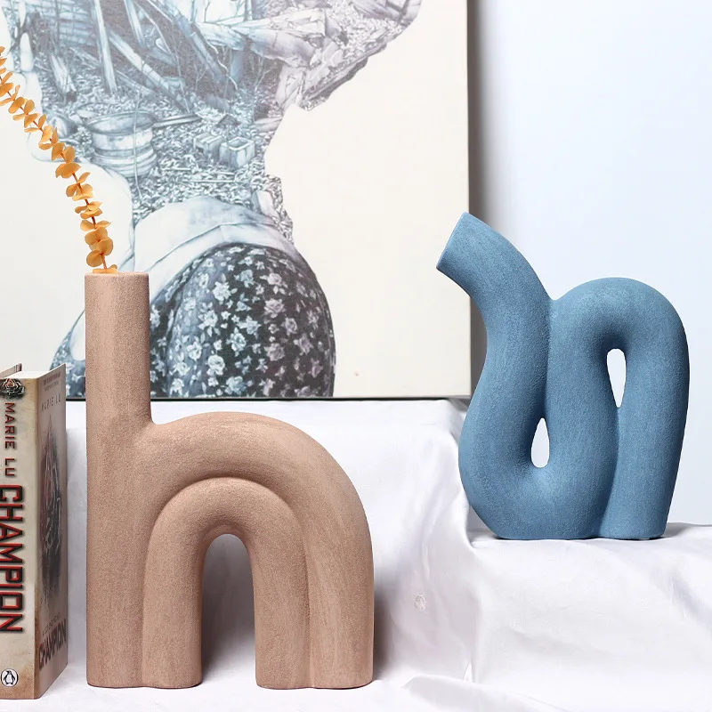 Rural Morandi Simplicity Style Irregular Design Flower Arrangement Home Decor Ceramic Vase