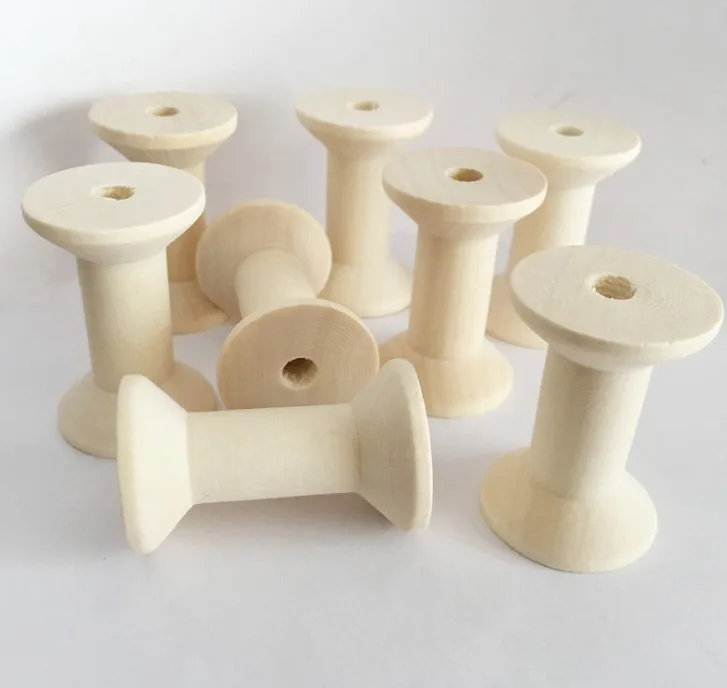 Empty Wooden Bobbin Spools for Thread Wire Natural Color Needlework Sewing Accessory