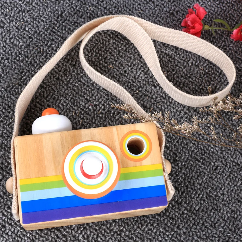 Kaleidoscope lens camera shape wooden kaleidoscope glasses for toddlers