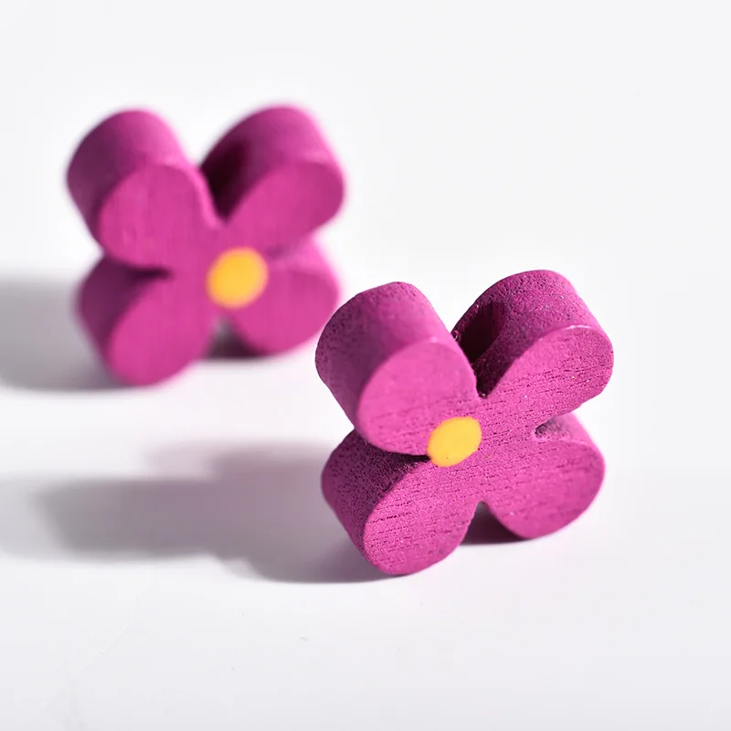 XUQIAN Ins Мультяшные четырехлистные цветочные деревянные бусины россыпью для детского браслета DIY ювелирные аксессуары ручной работы