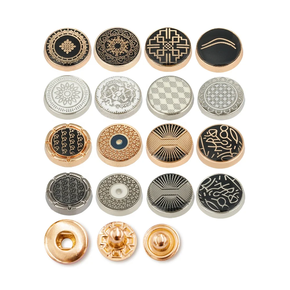 Jinyi Button Factory 12mm Thobe Jubbah Clothes Round Zinc Alloy 4 Part Button Press Logo with Pattern Custom Metal Snap Buttons