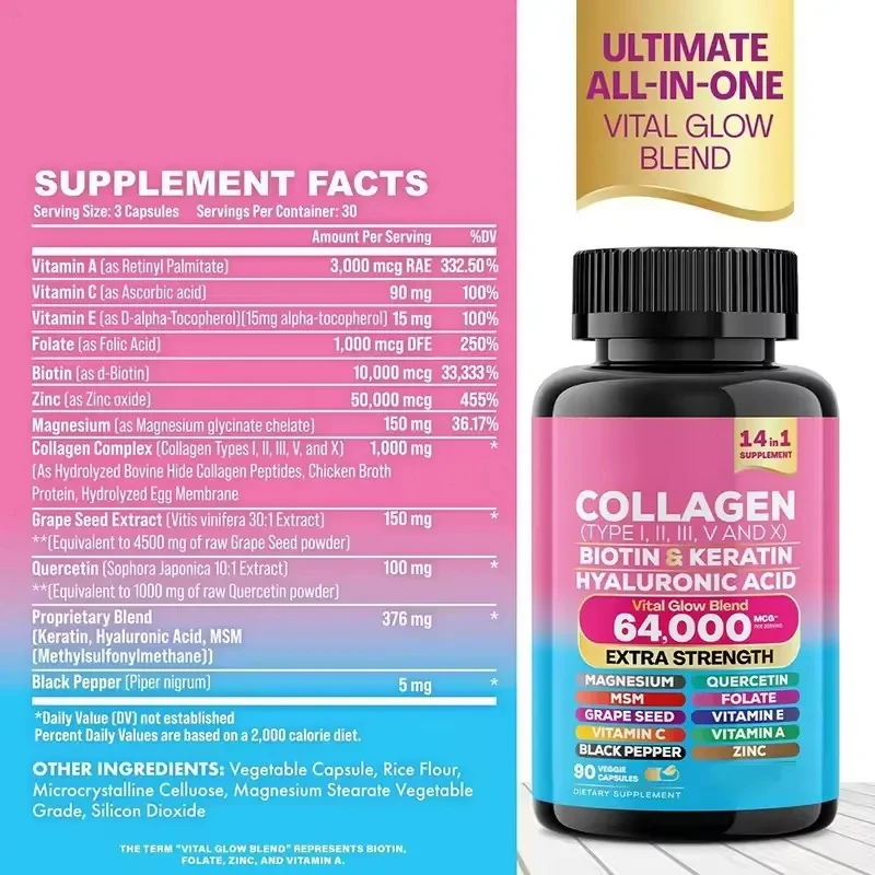 OEM Pure Vitamin C Biotin Collagen Hyaluronic Acid Skin Care Capsule Supplements Multi And Deep Sea Marine Hydrolyzed Collagen