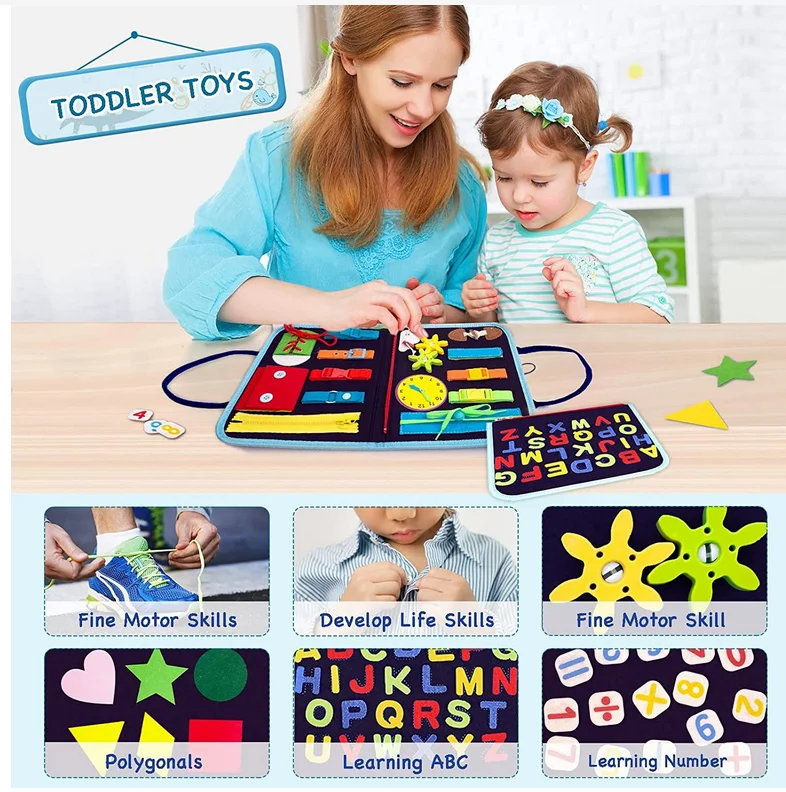 Busy board for boy with clock Alphabet number develop life skills educational toy Montessoris