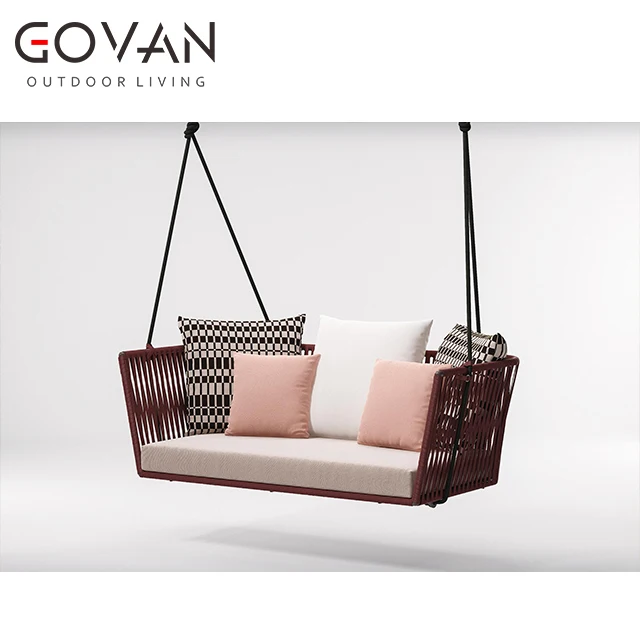 
Aluminium frame romantic garden belt rope canopy hanging chair outdoor swing sofa 