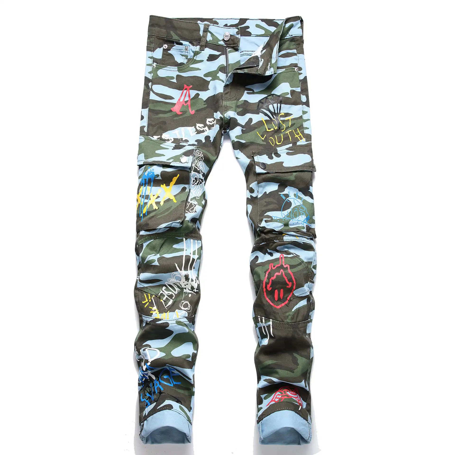 Streetwear OEM Tapered Mens Camouflage Custom Denim Jeans For Pants Jeans