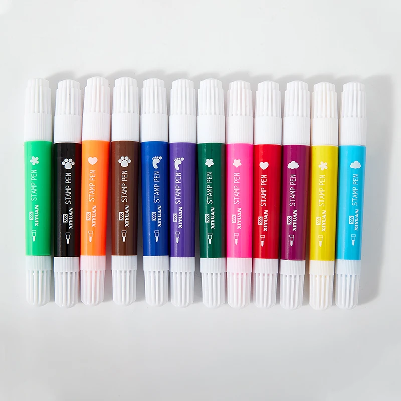 Dual Tip Stamp Pen for school kids, Colorful Watercolor Pen, Lovely stamp