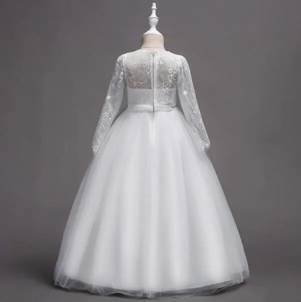 Beautiful Long Sleeve White First Holy Communion Little Flower Girl Dresses for Wedding Party