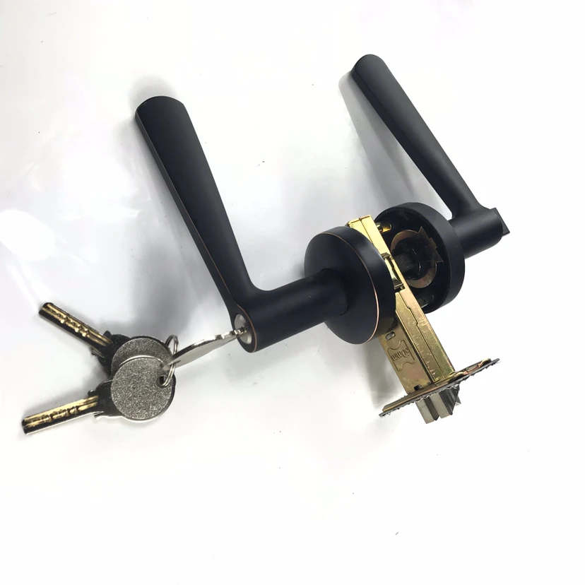 Modern round door handle lock privacy black door handle interior lock matte black bathroom zinc lever bronze lever lock