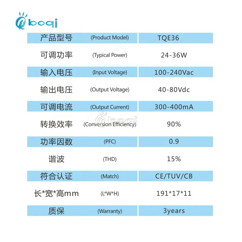 boqi External mos pass EMC 24-36w pf>0.9 t8 tube light led driver with 400ma