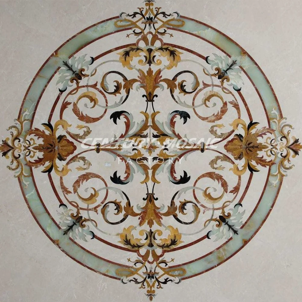 Centurymosaic Wholesale Square Marble Stone Medallion Waterjet Mosaic Tile Flower Pattern Design for Floor