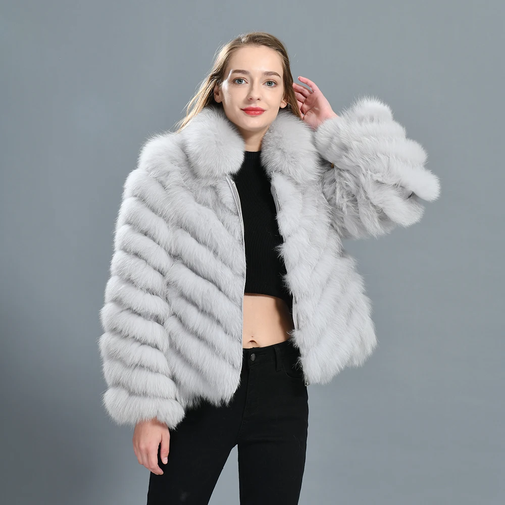 Genuine Fox Fur 100% Silk Lining Reversible Jacket For Ladies Double-sided Wear Winter Custom Wholesale Real Fox Fur Coat Women