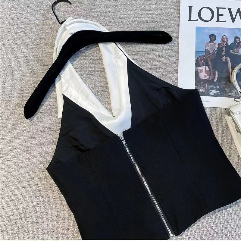 2025 New Teenager Girl Summer Girl White Black Halter Sleeveless Shirt 3-15 Years