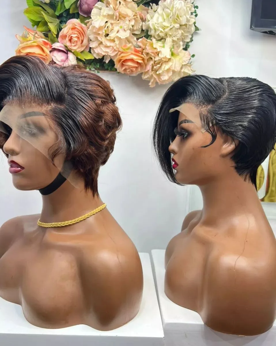 Wholesales 12a Grade Super Double Drawn Pixie Cut Short Wigs Rose Curl Fringe Wigs with Bang Human Hair Brazilian Long