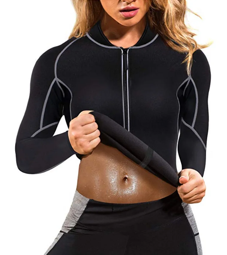 2021 New Sweat Neoprene Weight Loss Sauna Suit Workout Shirt Body Shaper Fitness Jacket Gym Top Long Sleeve