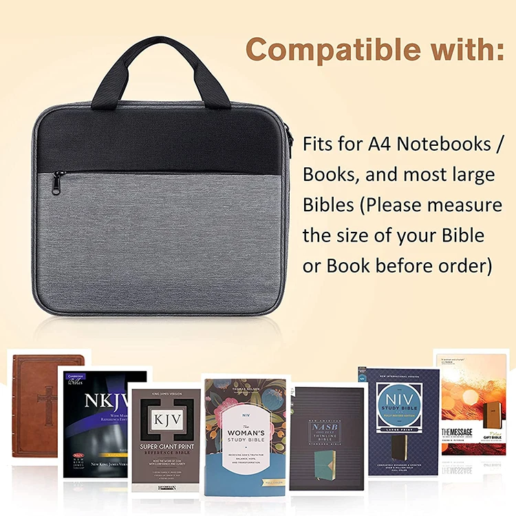 Stylish Unisex Grey Durable Portable Bible Tote Bag  Book Cover Carrying Organizer