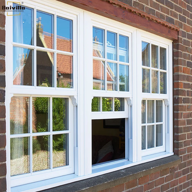 Upper Opening Pattern Aluminum  Double Hung Window Hardware Double Hung Window With Grid