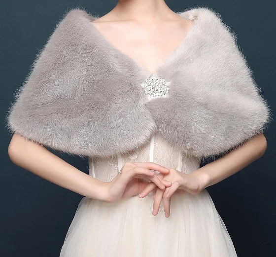 Новая модная Серая шерстяная Женская шаль Jtfur со стразами, зимняя накидка, жилет, женская теплая меховая накидка