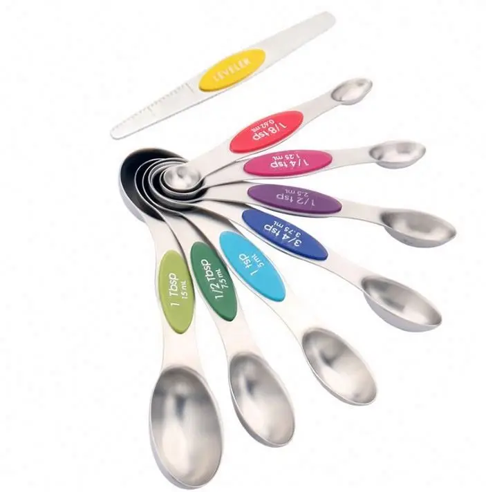 Magnetic Measuring Spoons Set Stainless Steel Dual Sided Stack able Teaspoon for Measuring Dry and Liquid Ingredients