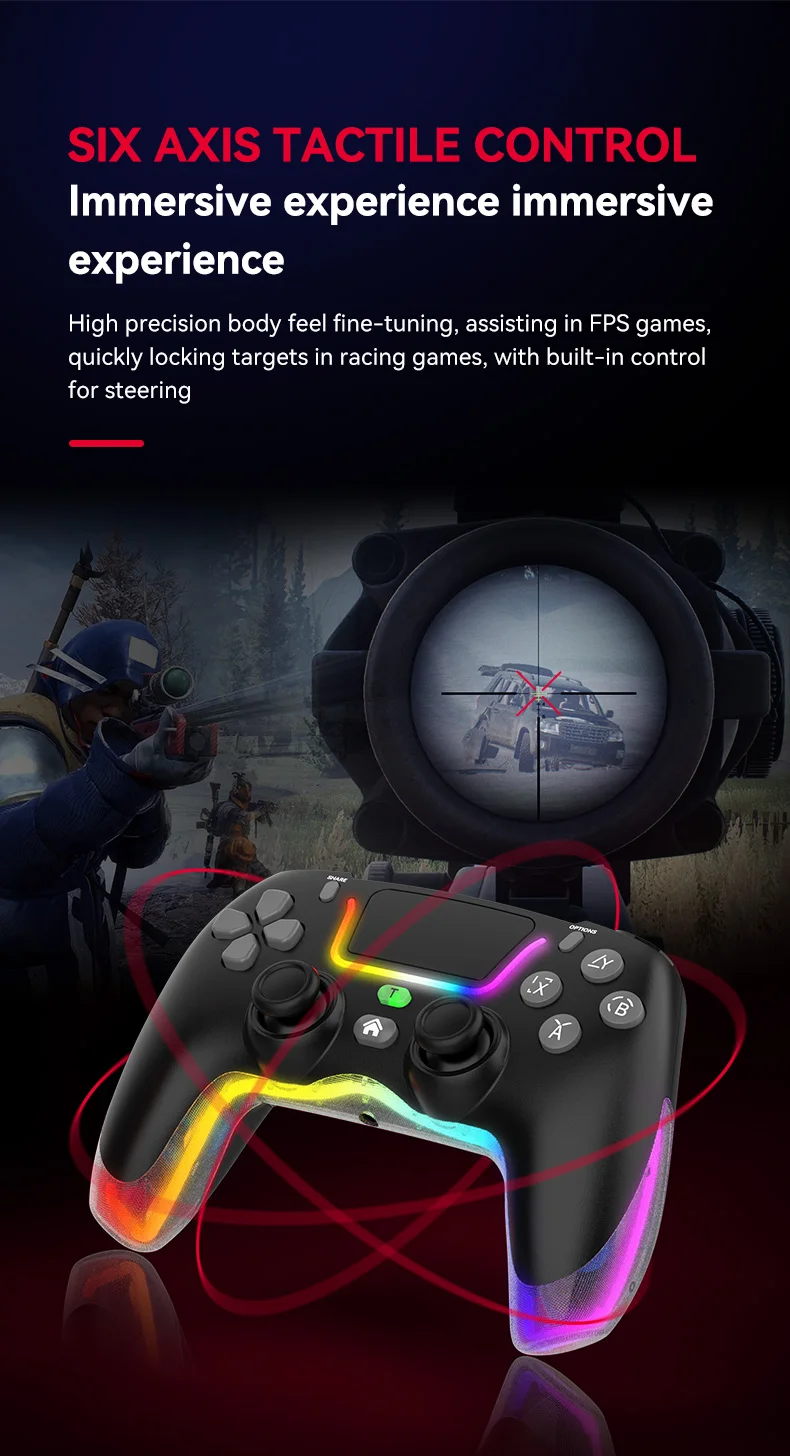 P07 Wireless Joystick For PS4/Switch/IOS/Android/PC RGB Gaming Controller BT Handle Console Accessories No Delay Gamepad