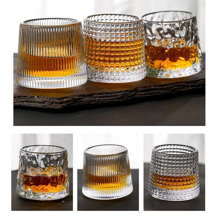 Spin Wine Whisky Glasses Rotating Glass Cup Drinking Glasses Shot Glasses Embossed Whiskey Glass Luxury Customized