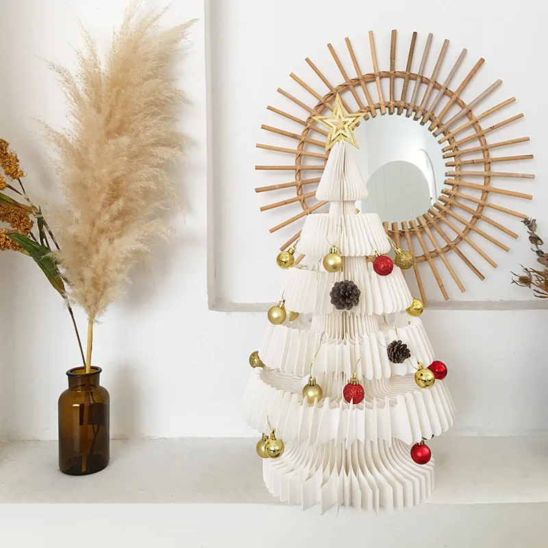 60cm 230cm 300cm Hot Selling Foldable Party Decoration Recycle 3D Xmas Tree Honeycomb Paper Custom Green White
