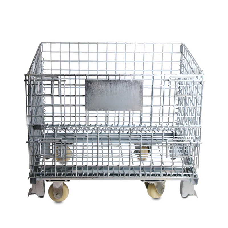 China Supplier Hot Sale Collapsible Mesh Wire Cargo Storage Roll Cage Cart with Wheels