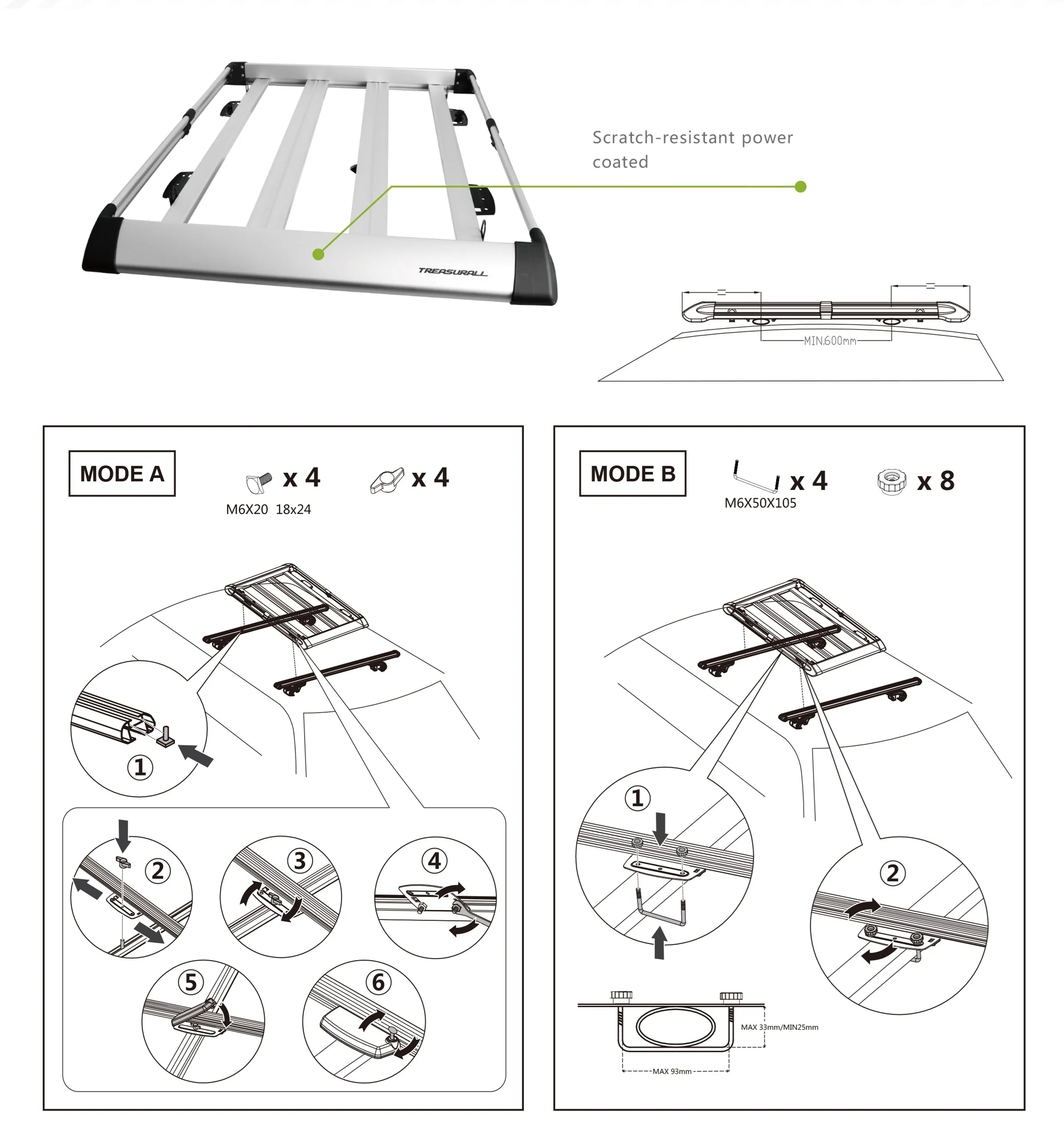 Treasurall RT-01 Aluminum automobile universal car roof rack car