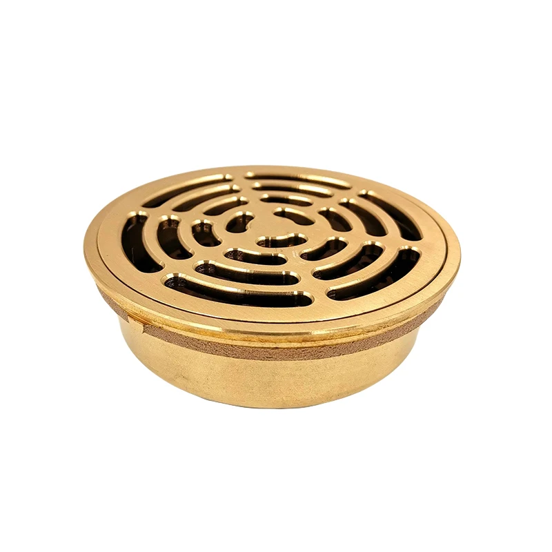 Brass Gold Plating Round Rain Shower Floor Drain with Removable Panel