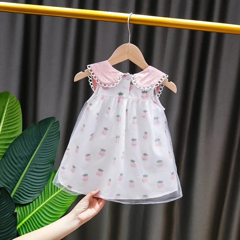 
2020 summer kids baby flower clothes peter pan collar 100% cotton floral pink girls dresses 