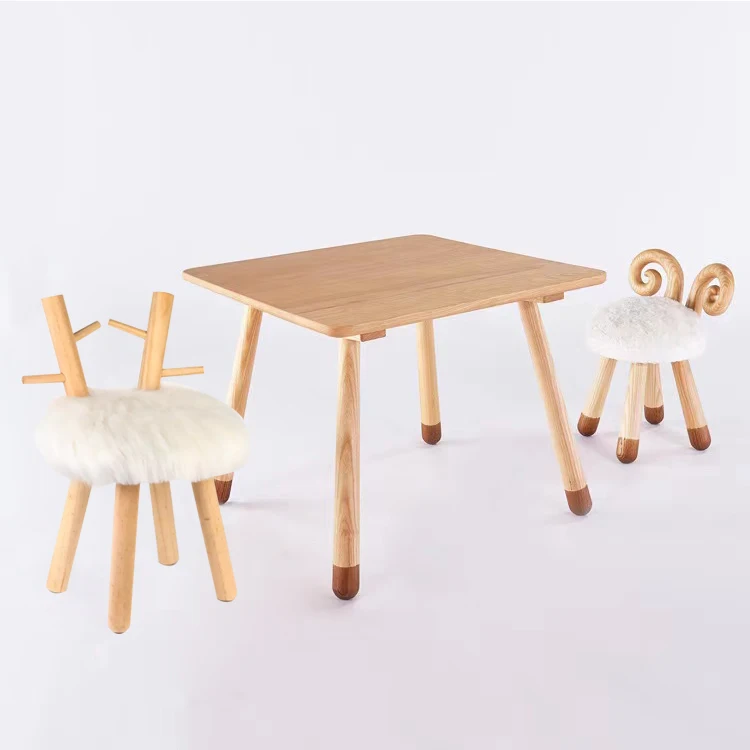K&B high quality white lovely bambi animal  kids baby fur stool with solid wood frame