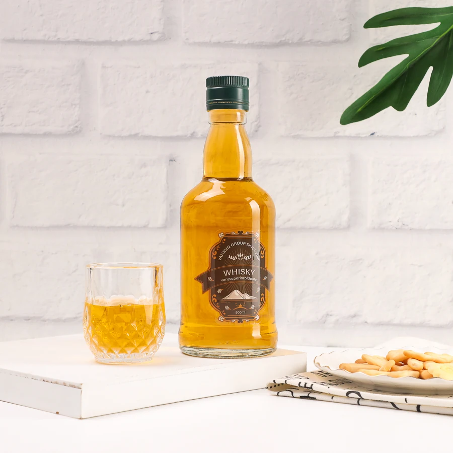 350ml thick glass vodka wine glass bottle classic design clear round empty whiskey liquor glass bottle with POPP cap