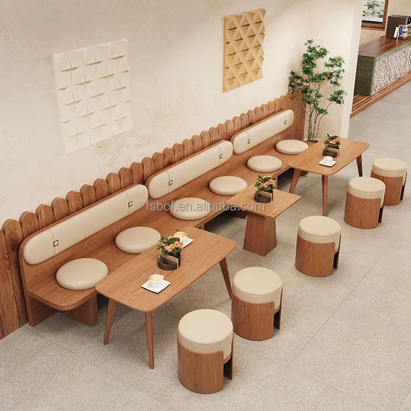 Деревянная деревянная скамейка для дивана и стол мебель кофейни ресторанная кафе круглый деревянный журнальный столик