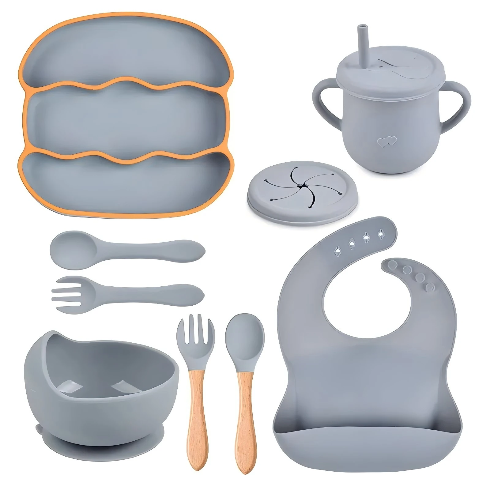 Wholesale Custom Baby Feeding Plate Silicone Baby Spoon Suction Baby Bowl Toddler Drinking Cup Set