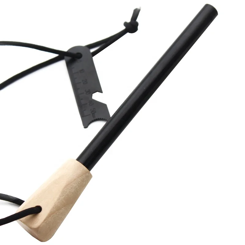 Multifunction Camp Feuerstab Striker Ferrocerium Rod Hiking Feuerstarter Wooden Handle Firestarter
