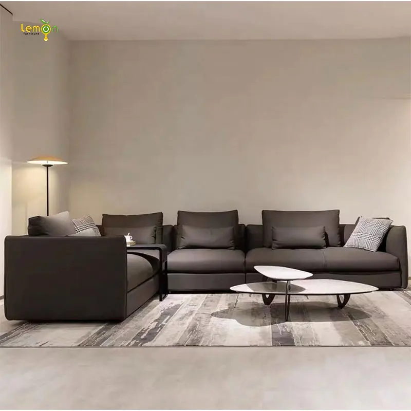 Old fashion italy design living room couch channel leather sectional sofa set for villa loft